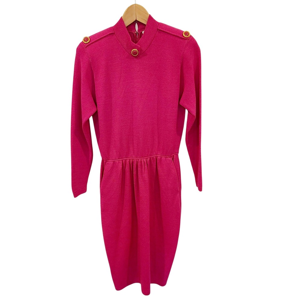 St John by Marie Gray Vintage Magenta Pink Knit Mock Neck Dress Size 2 USA